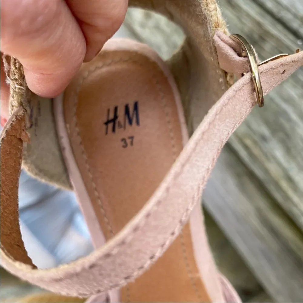 H&M light pink beige Wedge Heel Espadrille Sandals size 7